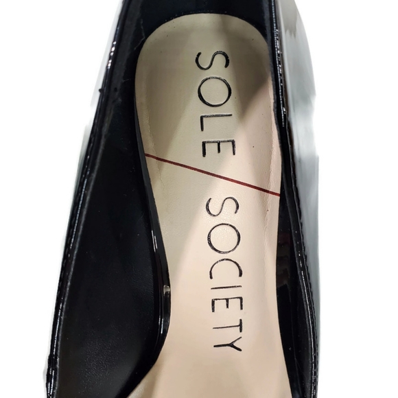 Sole Society Patent Leather Chaya Wedge Sandal Black Size 7.5 3" Wedge Peep-toe - Picture 6 of 10